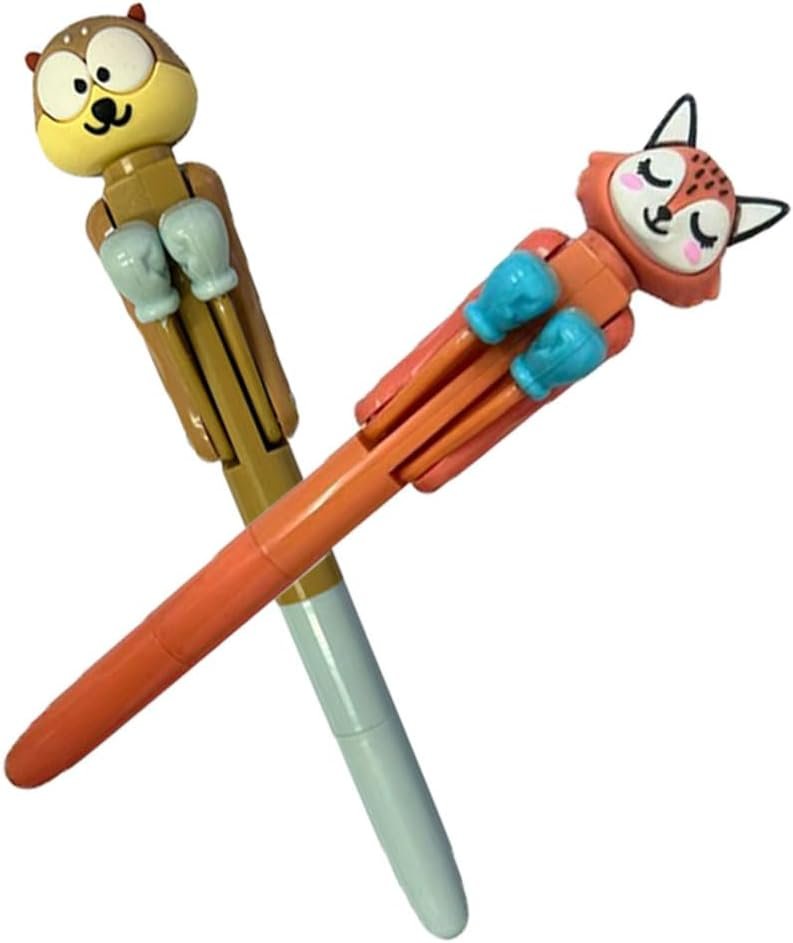4 Pcs Funny Animal Boxing Ballpoint Pens 0.7mm Black Ink Fox Squirrel Pen | Novelty Cool Writing Pen Cat Bear Boxing Pens Stationery Gifts Classroom Supplies for Office School Party Favors - Image 2