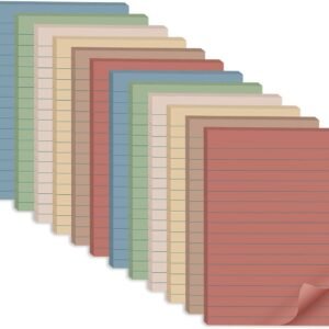 (12 Pack) Lined Sticky Notes 4x6 in,Vintage Large Notepads with Lines | Ruled Stickies Super Sticking Power,Office School Memo Note Pads,Post on Windows Doors,Recyclable,Easy to Write on