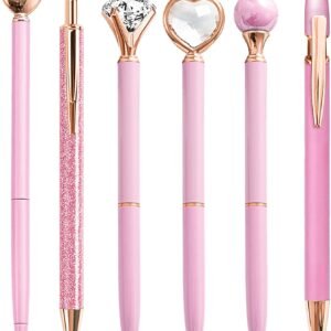 Pink Pens for Women, 6 Pcs Cute Pens Ballpoint Pen Bulk, 1.0mm Medium Point Black Ink, Office and School Supplies Fancy Nice Pen Gifts for Girls Nurse Teacher (Pink)