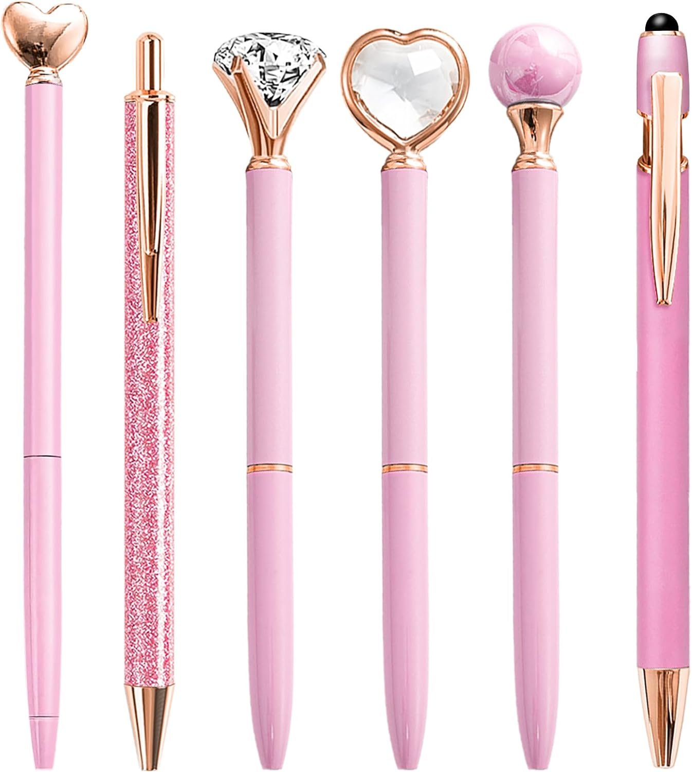 Pink Pens for Women, 6 Pcs Cute Pens Ballpoint Pen Bulk, 1.0mm Medium Point Black Ink, Office and School Supplies Fancy Nice Pen Gifts for Girls Nurse Teacher (Pink)