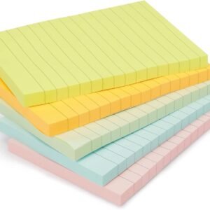 Lined Sticky Notes, 4x6" Self-Stick Pads with Clean Removal Adhesive for To Do List, Home, Office, Notebook, Assorted Colors, 100 Sheets/Pad, Pack of 5