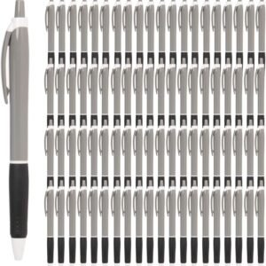Retractable Ballpoint Pens - 100-Pack, Black Ink, Gray & Black, 1.0mm Medium Point - Bulk Pens for Office & School Supplies - Smooth Writing for Notebooks & Journals