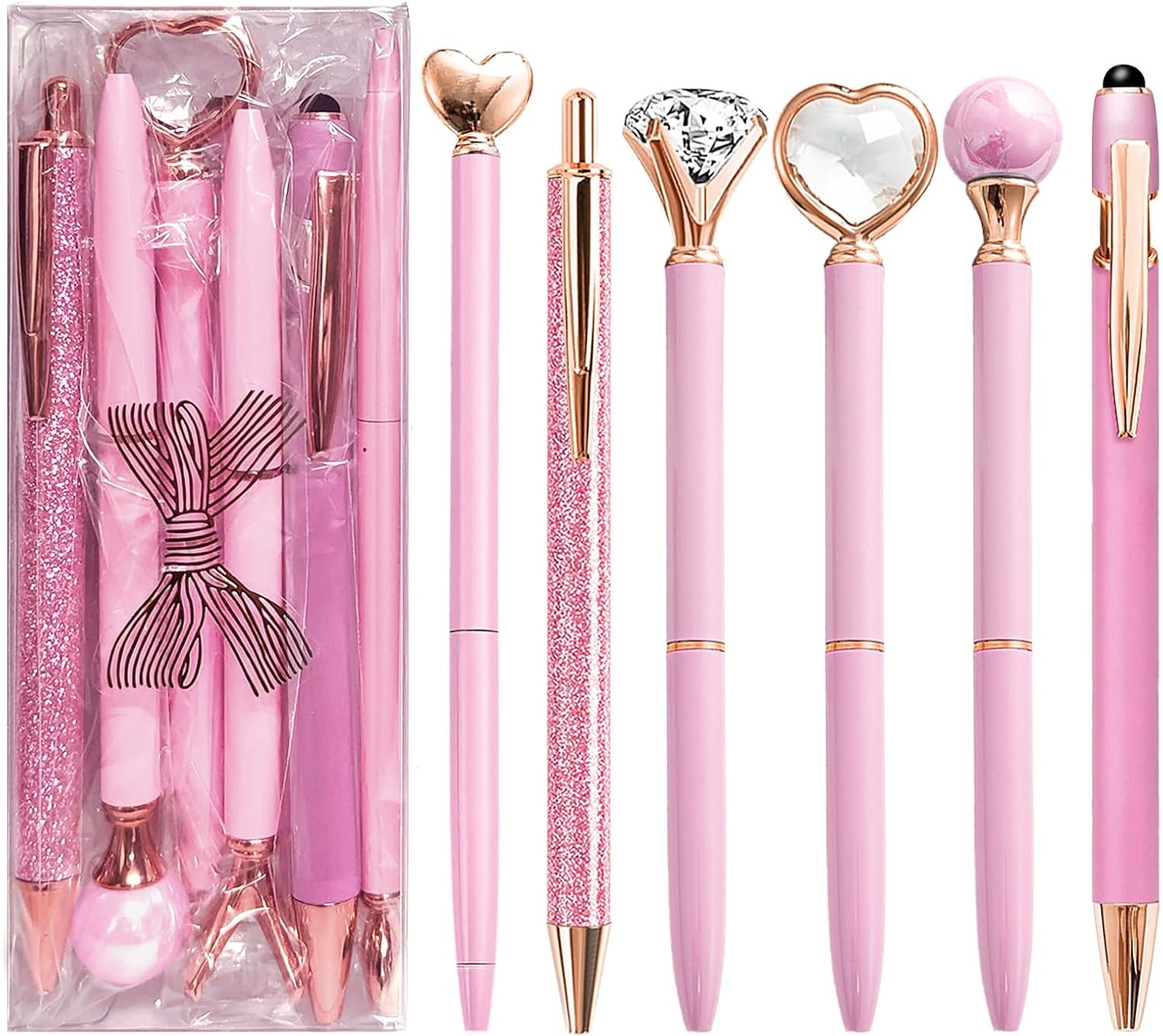 Pink Pens for Women, 6 Pcs Cute Pens Ballpoint Pen Bulk, 1.0mm Medium Point Black Ink, Office and School Supplies Fancy Nice Pen Gifts for Girls Nurse Teacher (Pink) - Image 2