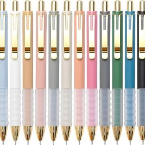 Ballpoint Pens Black Medium Point 1mm Pen with Super Soft Grip Ball Point Pen for Men Women Retractable Pens (gold-12 pcs)
